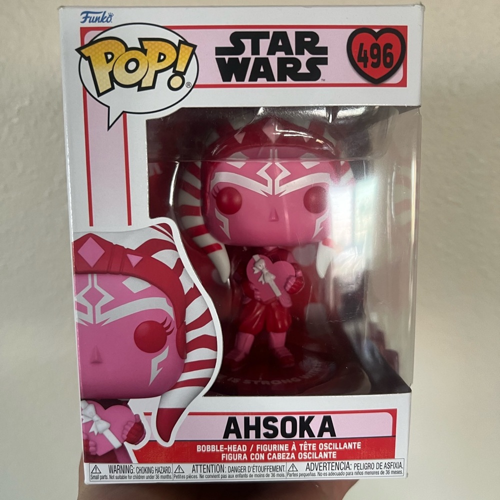 Ashoka Funko Pop in box.